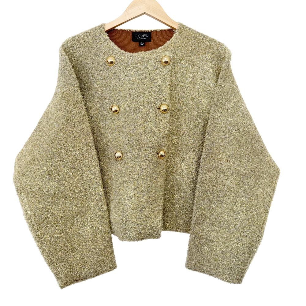 J. Crew Collection Gold Oversized Double Faced Metallic Jacket Sz L